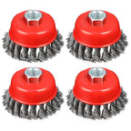 4" Coarse Twisted Knotted Wire Wheel Cup Brush for Angle Grinder, 5/8 Inch-11 Threaded Arbor, 0.020" Carbon Steel Brush for Heavy Cleaning Rust, Abrasive (4)