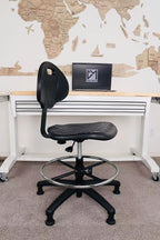 Chair Master (Medium Bench Stool, Glides Easy to Clean! Ergonomic Polyurethane Stool. Seat Height Range 18"-26". Adjustable Footring. for Home Office Lab Workstation