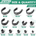 125PCS Cable Clamp,12 Sizes Stainless Steel Rubber Coated Cushioned Insulated Cable Clamps Assortment Kit-Metal Wire Clamps,Cable Clips,Pipe Clamps