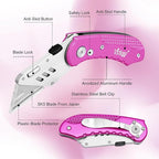 Vickay Folding Utility Knife, Box Cutter with 5 SK5 Quick Change Blades, Safety Axis Lock Design Razor Knife, Lightweight Aluminum Handle Belt Clip for Office Home Artcraft (Hot Pink)
