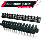 MGI SpeedWare Single Row Screw Terminal Junction Block 300V/20A, Through-Panel Barrier Strip 2-Pack (13 Screw)
