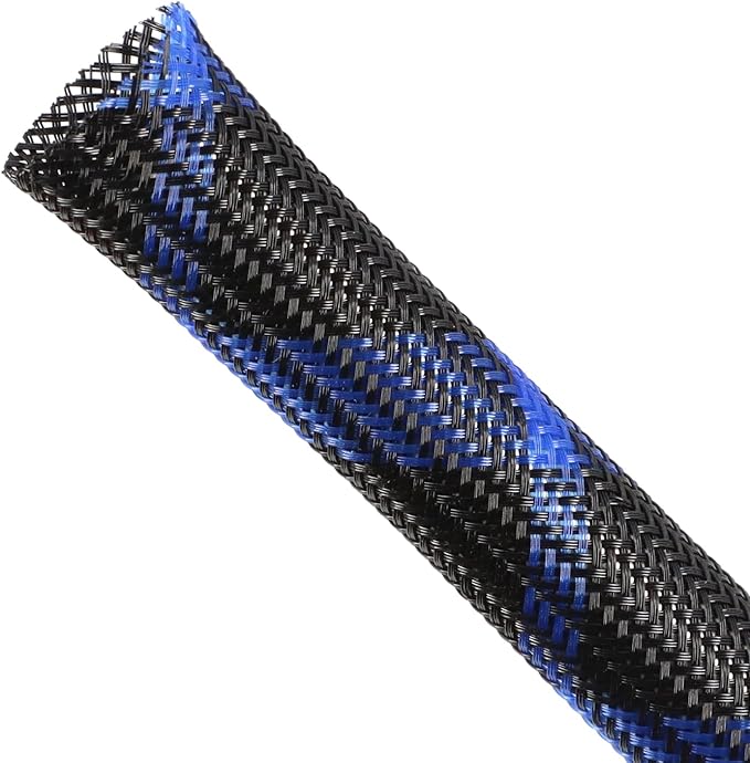 Expandable Braided Sleeving, PET Automotive Wire Loom, Flexible Cable Management for Audio Video and Other Home Device, Cord Protector from Pets (Black Blue, 1/2" x 100ft)