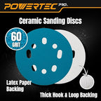 POWERTEC PRO 50PK, 5 Inch Sanding Discs Hook and Loop, 60 Grit, Ceramic Orbital Sander Sandpaper for 5 & 8 Hole Random Orbital Sanders - Automotive, Paint, Metal, Woodworking (45306C-50)