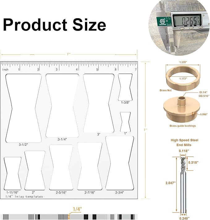 10 in 1 Router Templates for Woodworking, Butterfly Jig Bowtie Inlay Template, with 1/4 inch Router Bushing Guide Template Liner and nut,1/4" Router Bits for Wood ﻿