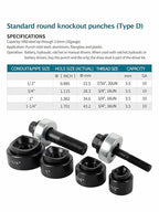AMZCNC Manual Knockout Punch Kit, Heavy Duty Metal Sheet Knock Out Box Hole Cutter Conduit Punch Driver Die Set ((Conduit Hole Size) 1/2"~1-1/4" Knockout Punch kit)