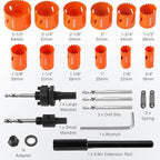 KENDO Bi-Metal Hole Saw Kit in Case, 26-Piece Hole Saw Set with 3/4" to 2-1/2", Arbor, Hex Wrench, High-Strength Carbide Steel, Hole Saw Set for Metal, PVC Board, Wood and Plywood