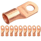 SELTERM 10pcs 4/0 AWG - 1/2" Stud Battery Lugs, Heavy Duty Wire Lugs, Ring Terminals, Cable Ends, 0000 Gauge Terminals, UL Bare Copper Eyelets Electrical Terminal Connectors