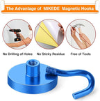 MIKEDE Strong Magnetic Hooks, 110Lbs Heavy Duty Magnetic Hooks for Cruise, Neodymium Earth Magnets with Hooks for Hanging, Super Metal Industrial Magnets for Grill, Storage (Blue,10 Pack)