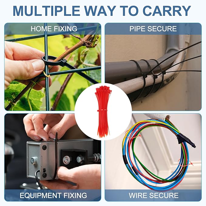 PATIKIL Cable Zip Ties 8 Inch, 100 Pcs Self-Locking Nylon Wire Tie Wraps Heavy Duty Cord Management with 50 lbs Tensile Strength for Indoor and Outdoor, Red (0.2" W)