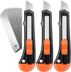 3 Pack Utility Knife Box Cutter Retractable, Compact Box Knife for Cartons, Cardboard, and Boxes, with 10 Piece 18mm Wider Snap-off Blade Razor Sharp Blade, Perfect for Office and Home Use