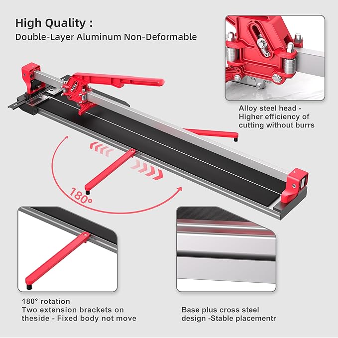 SHIJING 24-inch Manual Tile Cutter with Laser Cutting Guide Porcelain Tile Cutter with Split Platen,Double Aluminum Base,Tungsten Carbide Cutting Wheel