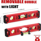 KATA Torpedo Level Magnetic with Light: 9 Inch Shockproof Small Leveler Tool with Ruler - 3 Bubbles Spirit Level with Extra 2 Line Bubble Vials - Plumbing Levelers for Hanging Pictures Home Renovation