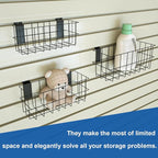 NeatiEase 29 PCS Slatwall Accessories Kit for Garage Rooms Shops Storage, Slat Wall Accessory Includes 3 Pack Slatwall Baskets Set and 26 PCS Multisized Heavy Duty Slatwall Hooks