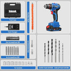 Cordless Drill Set,18V Brushless Power impach driver with Battery and Charger, 3/8" Keyless Chuck, Variable Speed, Drill Driver Bits Kit for Drilling and Tightening/Loosening Screws
