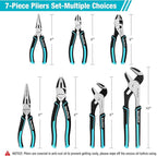 DURATECH 7-Piece Pliers Set with Rolling Pouch, Premium Cr-Ni Construction (10", 8" Groove Joint Pliers, 8", 6" Long Needle Nose, 8" Linesman, 6" Slip Joint, 6" Diagonal) for Basic Repair