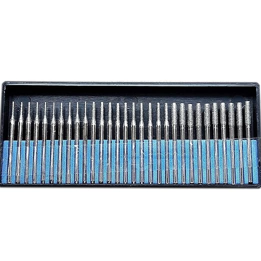 Drilax Diamond Drill Bits for Stone – 30-Piece Set (1mm, 2mm, 3mm) for Glass, Gemstones & Jewelry – 1/8-Inch Shank Compatible with Dremel Rotary Tools – Jewelry Making Supplies & Lapidary Kit