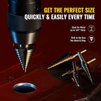 ZELCAN Step Drill Bits, HSS 5PCS Titanium Step Drill Bit Set, 50 Sizes in 5 High Speed Steel Unibit Drill Bits Set for Sheet Metal with Aluminum Case, Multiple Hole Stepped Up Bits for DIY Lovers