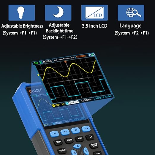 HDS2202S Oscilloscope, 200MHz Bandwidth Oscilloscope Multimeter, 3 in 1 Function Dual Channel Oscillograph with Waveform Generator, 3.5" High Resolution LCD