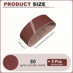 HARFINGTON 3 x 21 Inch Sanding Belts, 5 Pcs 80 Grits Aluminum Oxide Abrasive Belt Sander File Belt for Woodworking, Metal Polishing, Knife Sharpener