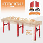 SPECRAFT 84" Red Adjustable Heavy Duty Workbench with 4 AC Outlet and 2 USB Ports Power Outlets, 5000 Lbs Capacity, Rubber Wood Top for Garage, Workshop, Office
