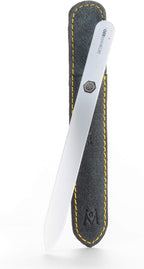 GERMANIKURE Czech Crystal Glass Nail File in Suede Leather Case - Original White Branded - Professional Manicure & Pedicure Products for Smooth Easy Shaping of Natural Nails