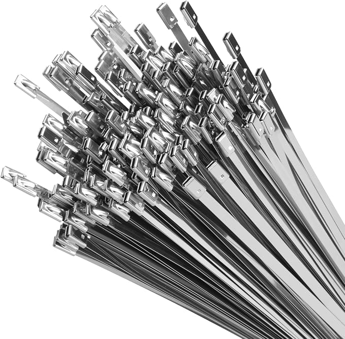 XINGO 11.8 inch Metal Zip Ties (600 Pack), 304 Stainless Steel Heavy Duty Zip Ties, 300lbs Tensile Strength, Multi-Purpose Self-locking Cable Ties for Exhaust Wrap, Outdoor and Canopy Etc