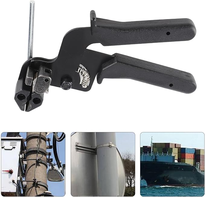 Cable Tie Tool, 65 Manganese Steel Stainless Steel Fastening Cable Tie Gun Tension Wire Fastening Automatic Tensioner Cutter Tool, Cutting Width within 12mm, Black, 8.27 x 4.72 x 0.47inch