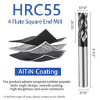 5pcs 5/16" Carbide Square End Mill Bits Set for Alloy Stees/Hardened Steels,Hrc55 Micro Grain Carbide Milling Cutter 4Flute CNC Router Bits with AlTiN Coating