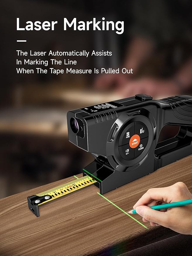 3-in-1 Digital Tape Measure, 196Ft Laser Measurement Tool & Auto Lock Tape with Instant Digital Readout and Green Laser Extension, Measuring List with Memory