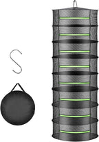 2ft Herb Drying Rack Net Mesh with Green Zippers Hydroponics,Bonus Hook Drying Rack Herbs for Plant Bud Seed, Mesh Hanging Plant Dry,Herb Dry Net for Garden (8 Layer, Zipper Style)