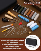 BAGERLA Heavy Duty Sewing Kit, 48pcs Needle and Thread Kit with Upholstery Thread Needles Sewing Awl Seam Ripper, Upholstery Repair Sewing Kit for Car Seats Carpets Shoes Backpacks DIY Crafting