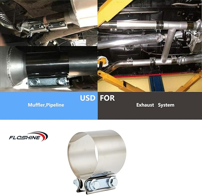 Butt Joint Band Clamps,Exhaust Muffler Clamp Exhaust Pipe Clamps Sleeve Stainless Steel (2, 3'')