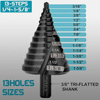 Large Step Drill Bit for Steel, 1-5/8"(Pro) 13Holes, M35 Cobalt Drill Bits, Extra-Heavy Duty for Stainless Steel, Hard Metal, Aluminum, Wood, 13-Steps. Co158