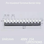 Terminal Block (8 Sets) 8Pcs 12 Positions Dual Row 600V 25A Screw Terminal Strip Blocks with Cover&8Pcs Pre-Insulated Barrier Termina Block Strip&96Pcs Insulated Fork Wire Connector