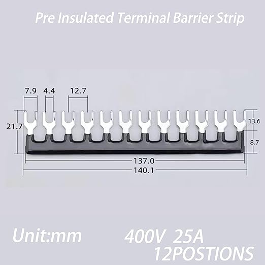 Terminal Block (8 Sets) 8Pcs 12 Positions Dual Row 600V 15A Screw Terminal Strip Blocks with Cover&8Pcs Pre-Insulated Barrier Termina Block Strip&96Pcs Insulated Fork Wire Connector