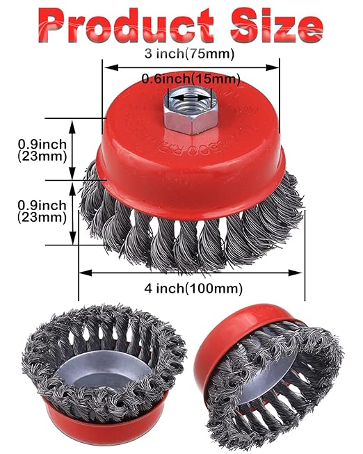 4" Wire Wheel for Angle Grinder, 8PCS Twisted Knotted Wire Brush for Grinder 5/8 Inch-11 Threaded Arbor, 0.02" Carbon Steel Angle Grinder Wire Wheel for Deep Sanding, Heavy Rust Paint.(8)