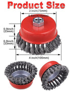 4" Wire Wheel Cup Brush, Coarse Twisted Knotted Wire Wheel for Angle Grinder, 5/8-11 Threaded Arbor, 0.02" Carbon Steel Wire Brush for Grinder, Heavy Cleaning Rust, Abrasive (12)