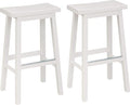 Amazon Basics Solid Wood Saddle-Seat Kitchen Counter Barstool with Footrest, Easy Assembly - 29-Inch Height - White - Set of 2