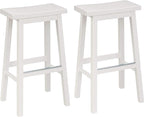 Amazon Basics Solid Wood Saddle-Seat Kitchen Counter Barstool with Footrest, Easy Assembly - 29-Inch Height - White - Set of 2
