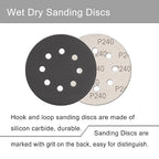 100 Pcs 5 Inch Sanding Discs Hook & Loop 8 Holes Wet Dry 240 Grit Sandpaper Silicon Carbide Sand Paper for Orbital Sander Automotive Wood Plastic Metal Polishing (100Pcs 240 Grit)