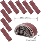 Coceca 3x21 Inches Sanding Belts (75x533mm), 12pcs 80 Grits Aluminum Oxide Sanding Belt for Belt Sander
