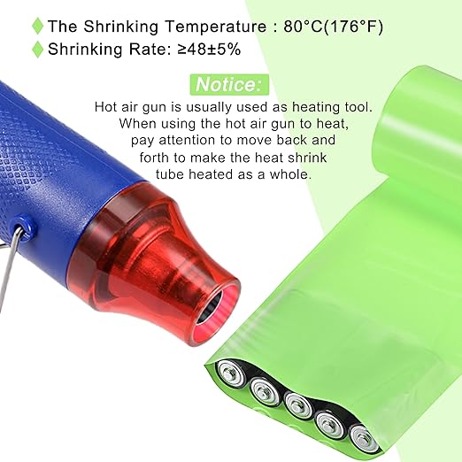 MECCANIXITY Battery Wrap PVC Heat Shrink Tubing 26mm Dia 43mm Flat 20 Feet(6meters) Light Green Good Insulation for Battery Pack