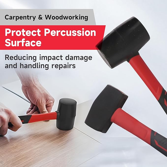 6-Piece Rubber Mallet Hammer Set with 2lb Dead Blow - 3lb Sledge & Stoning - 16oz Ball Pein Claw Hammers | Anti-Vibration Fiberglass Handles for Construction Metalworking Automotive & DIY Projects