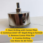 Drilax 2-1/2" Diamond Hole Saw | 1.5" Cutting Depth | Removable Pilot Pin & Triangular 3/8" Shank | Wet Drilling for Ceramic, Porcelain, Tile, Quartz, Granite, Marble | Large Pipe & HVAC Holes