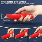 Lasnten 12 Pcs Box Cutter Bulk Retractable Utility Knife Heavy Duty Aluminum Alloy Carpet Knife Package Opener Cutter Blade for Cardboard Plastics Cartons DIY Home Warehouse Office(Red)