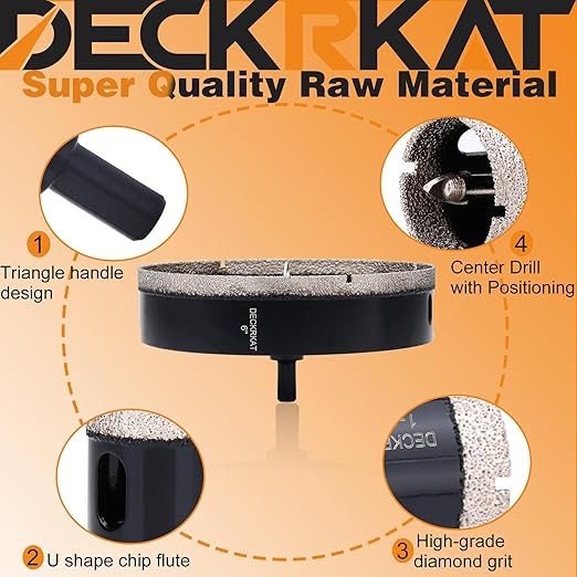 6 inch Diamond Hole-Saw Bits with Pilot Drill Bit -6" Diamond Tipped Tile Hole Saws with Guiding Bit Accurate Drilling for Porcelain Tile Ceramic Pottery Granite Stone Glass Bottles 152mm.