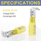 haisstronica 120PCS Yellow Heat Shrink Piggyback Spade Connectors, 12-10 AWG Piggyback Wire Connectors, Quick Disconnect Piggyback Terminals