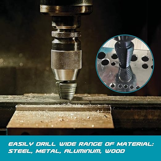 Step Drill Bit for Metal, 7/8" to 1-3/8", Cobalt Step Drill Bits, Heavy Duty for Stainless Steel, Hard Metal, Aluminum, Copper, Industrial Grade, 5-Steps. Co138Z