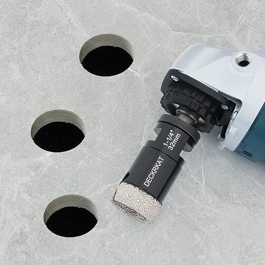 Diamond Core Drill Bit 1-1/4” 32mm Vacuum Brazed Hole Saw with Flutes for Granite Quartz Hard Porcelain Tile with 5/8-11 Female Thread & 3/8” Hex Shank Adapter Fit Angle Grinders & Drills
