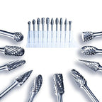Carbide Double Cut Rotary Files Set of 10 PCS 1/4" Cutting Diameter 1/8" Shank Carbide Burrs of Rotary Tools for Metalworking, Wood Carving